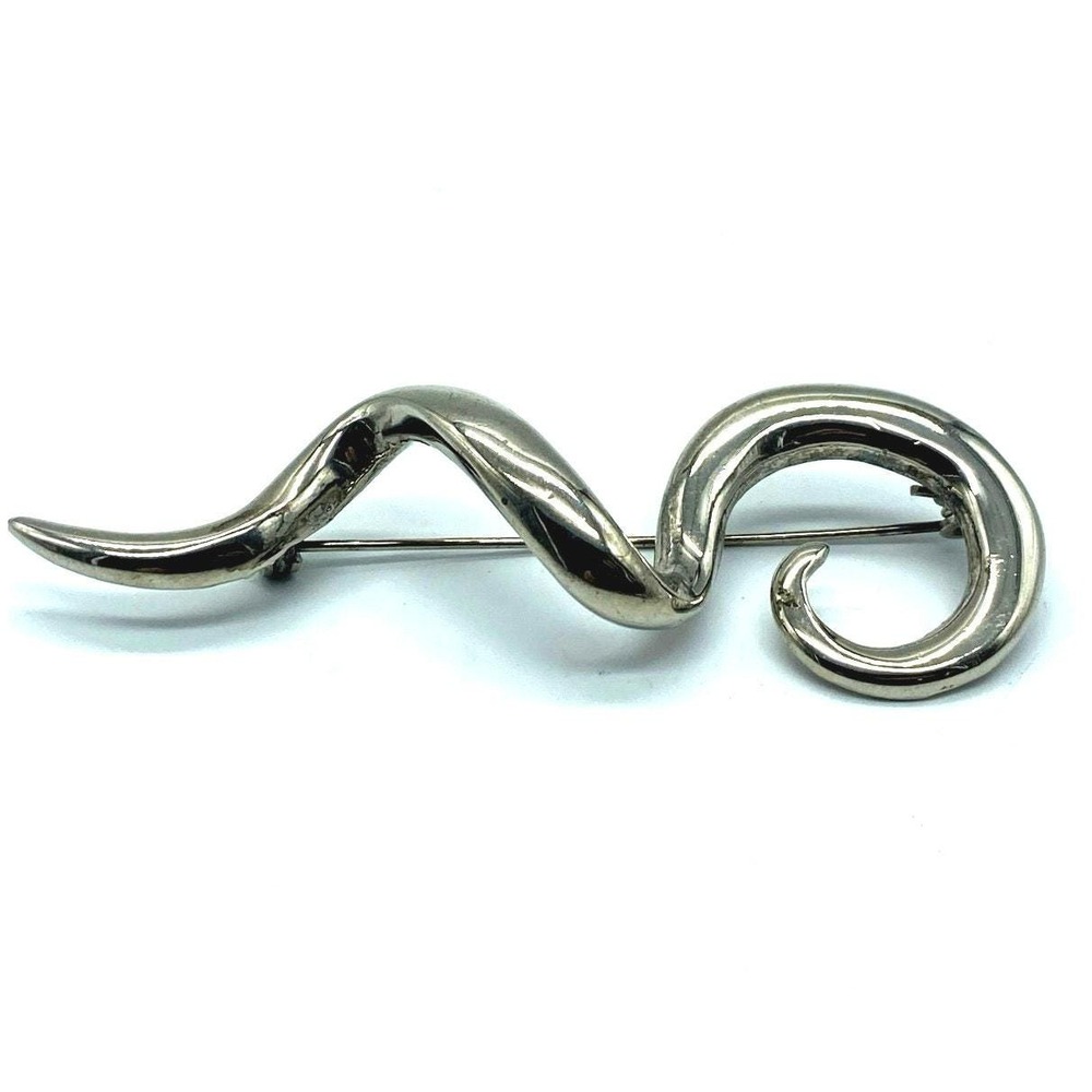 80s Spiral Brooch Pin Vintage Modernist squiggle brooch Silvertone